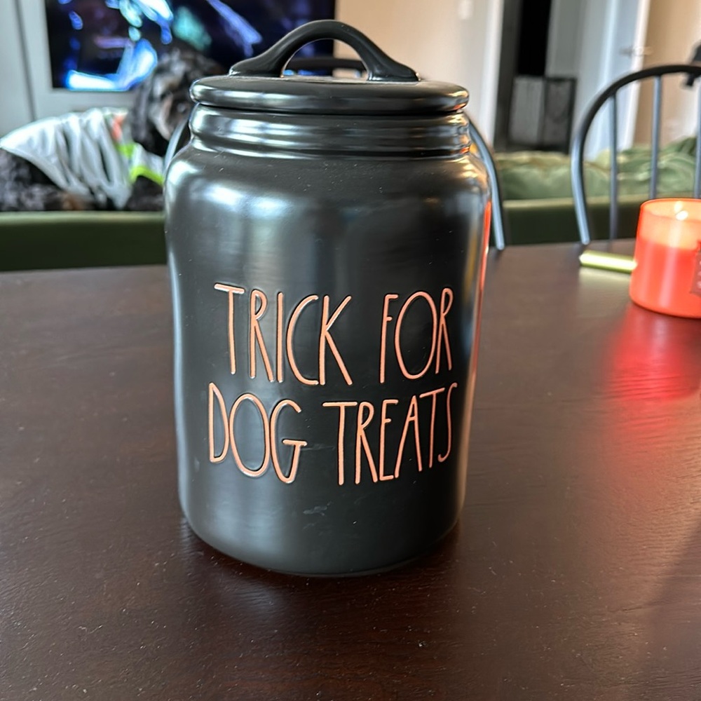 Rae Dunn “Trick For Dog Treats” Cookie Jar